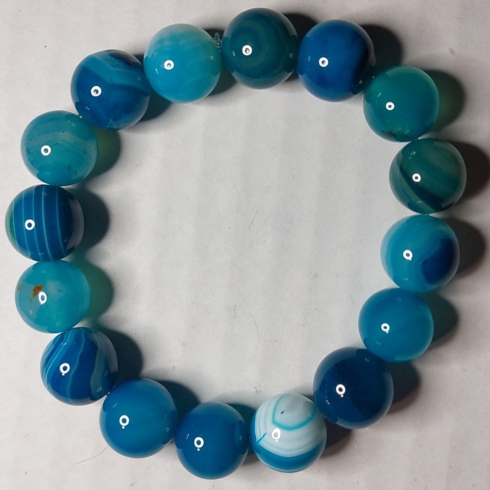 Dyed Blue Banded Agate stone 12mm bead bracelet #4